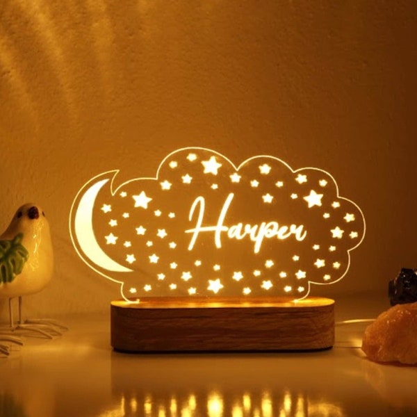 Personalized Night Light with Moon & Stars - Nursery Decor - Custom Name Light Night Gift - Kids Room Decor - Personalized Gifts for Kids