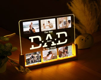 Cadeau photo personnalisé pour papa - Cadeau pour papa - Meilleur papa de tous les temps - Cadeau pour la fête des pères - Cadeau personnalisé - Veilleuse de chambre à coucher - Cadeau de Noël pour papa