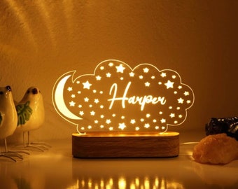 Gepersonaliseerde nachtlampje met maan en sterren - kinderkamer decor - aangepaste naam licht nachtcadeau - kinderkamer decor - gepersonaliseerde cadeaus voor kinderen