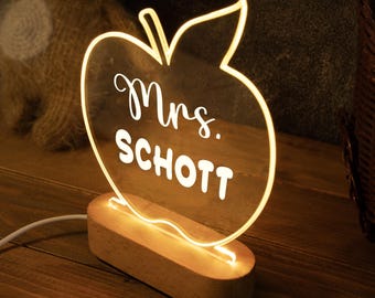 Personalized Teacher Apple Name Light, Teacher Love Inspire Teacher Room Decor, Gift for Teacher, Custom Teacher Name Sign, Teacher Gifts