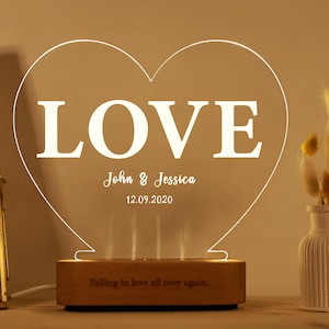 LED Heart Couple Name Light,Custom Name&Date Light,Custom Wedding Night Light,Anniversary Gift,Bedroom Lamp,Home Decor,Valentine&#39;s Day Gift