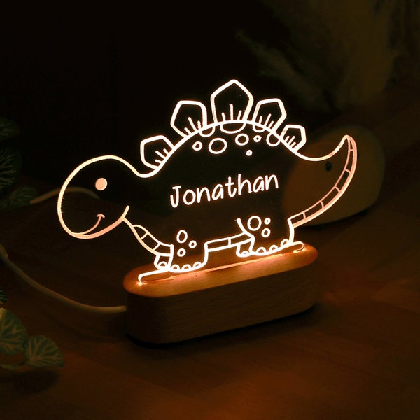 Veilleuse dinosaure personnalisée : jolie lampe de nuit, veilleuse prénom pour décoration de chambre de bébé, cadeaux dinosaures pour enfants, cadeaux de Noël pour enfants