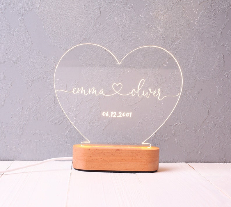 Custom Night Light as Valentines Day Gift Anniversary Gifts Romantic Gift for Couple Gift for Him Names and Date Engagement Gifts image 6