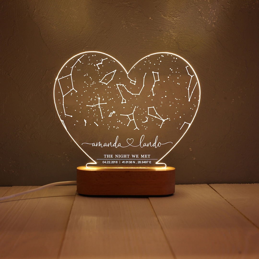 Personalized Night Sky Map, Custom Star Map Night Light, First Date Map ...