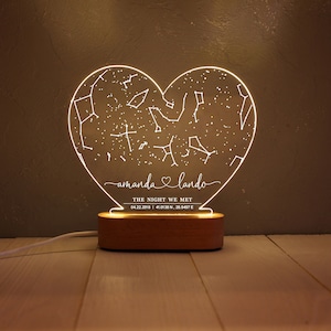 Carte personnalisée du ciel nocturne, veilleuse personnalisée de carte d’étoiles, impression de carte de première date, cadeau du 1er anniversaire pour les couples/elle, cadeau romantique pour lui