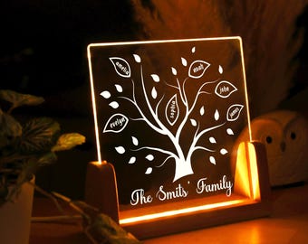 Personalized Acrylic Family Tree Sign | Grandkids Names Sign | Hanging Leaves | Custom Mother's Day Gift | Best Mom Ever Love Grows Here