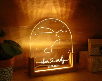 Luz de noche de constelación del zodíaco celestial, lámpara de plexiglás personalizada con signo zodiacal, decoración celestial, plexiglás personalizado, regalo de constelación