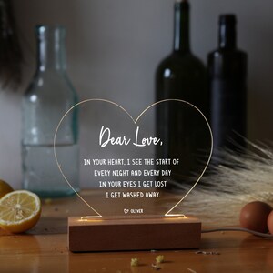 Ideas de regalos para San Valentín: luz nocturna con carta personalizada, regalos de cumpleaños, regalos para esposo, esposa, novio o novia.