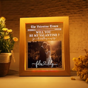 Gepersonaliseerde Valentijnsdagkrant, aangepast liefdesverhaal, Will You Be My Valentine?, Aangepast valentijnscadeau, herinneringsnachtlampje voor stel