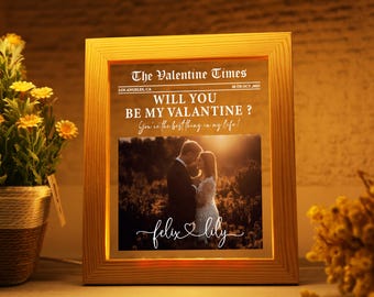Personalized Valentines Newspaper, Custom Love Story, Will You Be My Valentine?, Custom Valentine’s Gift, Couple’s Memory Night Light