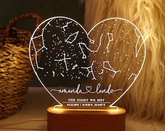 Lámpara de noche con mapa estelar personalizado: regalo romántico de constelación. Ideal para él o para ella.