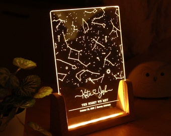 Personalisierte Sternenkarte, Sternbildkarte nach Datum und Ort, Nachtlicht, Sternenkarte „The Night We Met“, Weihnachtsgeschenk für Freundin oder Freund