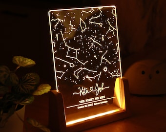 Mapa estelar personalizado, mapa de constelaciones por fecha y ubicación, luz nocturna con mapa estelar "La noche en que nos conocimos", regalo de Navidad para novio o novia.