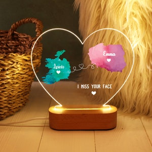 Regalo personalizzato con due mappe di distanza per coppia, luce personalizzata a lunga distanza, regalo di compleanno per lei, regalo per la tua mancanza, regalo personalizzato per lui