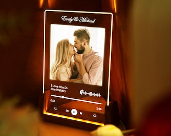 Personalized Couple Photo Plaque, Custom Song Acrylic Night Light, Best Friends Gift, Music Lover Gift