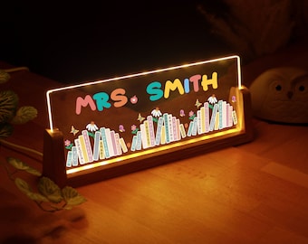 Teacher Appreciation Gifts, Personalized Teacher Desk Nameplate & Night Light, Teacher Gift, Teacher Name Sign for Desk, Gift for Teacher