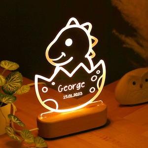 Personalized Dinosaur Night Light, Cute Kids Name Nightlight, Custom LED Lamp , 1st Birthday Gift for Boys , Dino Nursery Decor