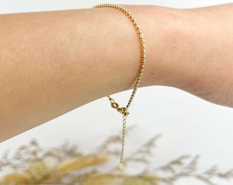 18K Solid Gold Diamond Cut Beaded Bracelet, Dainty Sparkly Textured Jewelry