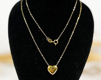 Collar con colgante de corazón de oro macizo de 18 quilates, dije floral, ajustable de 40 a 45 cm, joyería minimalista.