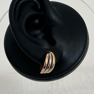 18K Solid Gold Tricolour Loop Hoop Earrings, 16mm,Valentine's Gift, Thanksgiving Gift, Gift for Her, Birthday Gift for Her, Anniversary Gift