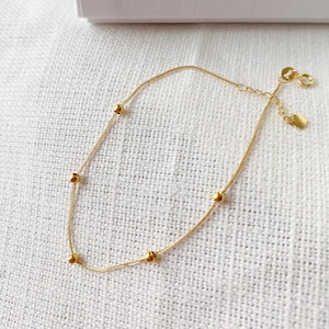 18K Solid Gold Fine Beaded Bracelet, Petite, Adjustable, Ideal Gift for Her, Valentine's Gift, Birthday Gift, Gift for GF, Anniversary Gift