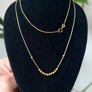 18K Yellow Gold Running Beads Necklace: Adjustable Fine Jewelry