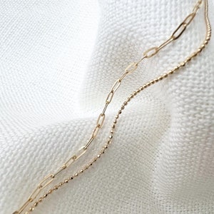 18K Solid Gold Bead & Paperclip Double Strand Bracelet