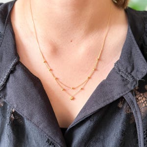 18K Yellow Gold Double Strand Heart Necklace - Minimalist Elegant Design