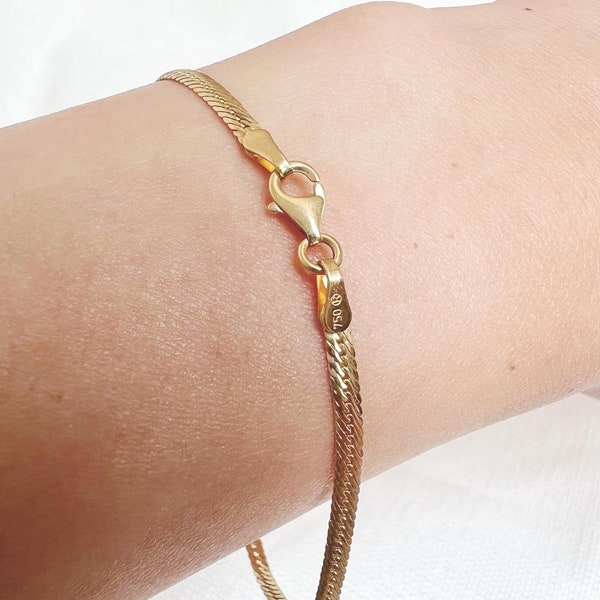 18K Solid Gold Flat Snake Bracelet Chain, 2.5mm, NonAdjustable, Mother's Day Gift, Gift for Her, Birthday Gift, Anniversary Gift, Just for Y