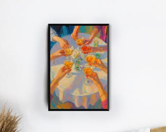 Cheers Art Print Celebration Cocktail Party Wall Elegant Drink Illustration Social Gathering Decor Happy Hour Poster
