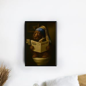 Stampa poster divertente con cane da bagno, poster divertente con animale sul water, decorazione artistica da parete retrò per il bagno, decorazione per la casa per gli amanti dei cani