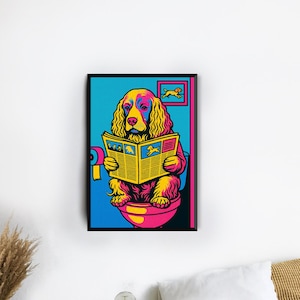 Funny Dog Bathroom Poster Print Funny Animal on Toilet Poster Bathroom Art Decor Unique Retro Funny Wall Art Home Decor