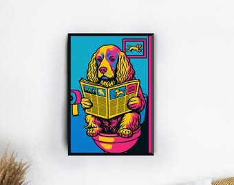 Funny Dog Bathroom Poster Print Funny Animal on Toilet Poster Bathroom Art Decor Unique Retro Funny Wall Art Home Decor