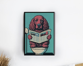 Funny Dog Bathroom Poster Print Funny Animal on Toilet Poster Bathroom Art Decor Retro Funny Wall Art Home Decor For Dog Lovers