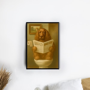 Funny Dog Bathroom Poster Print Funny Animal on Toilet Poster Bathroom Art Decor Unique Retro Funny Wall Art Home Decor