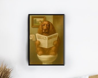 Funny Dog Bathroom Poster Print Funny Animal on Toilet Poster Bathroom Art Decor Unique Retro Funny Wall Art Home Decor