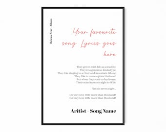 Póster de canción personalizado, arte de canción de primer baile, póster de letra digital, impresión de letra personalizada, póster de regalo de aniversario de bodas