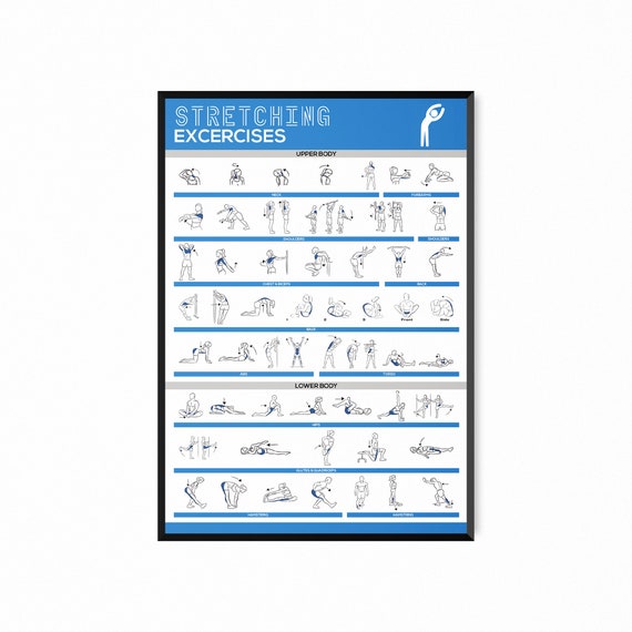 Stretching Exercise Fitness Workout Exercises Poster Print, Gym Workout Chart, Workout Chart, Print, Exercise Chart Poster