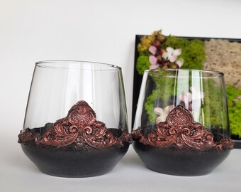 Decorated Whiskey Glasses Set of 2. Handmade  Bourbon Glasses. Decorated unique whiskey glasses gift for dad, gift for grandpa.