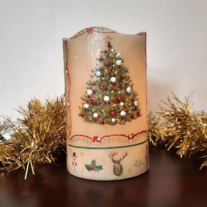LED candle  Christmas tree. Festive Christmas decoration. A family gift. Flameless candle. Christmas candle gift. decoupage.