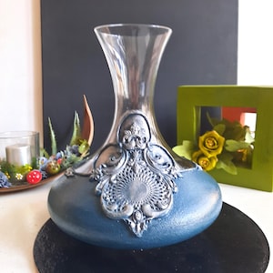Decorated Wine Decanter, Blue Wine Decanter with Silver Decoration. Wine Decanter, Luxury Wedding Gift, Anniversary Gift, Retirement Gift.