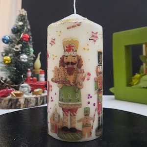 Christmas Candle with Nutcracker. Christmas decoration, Christmas decor, Christmas gift, Nutcracker gift. Art candle, hand decorated