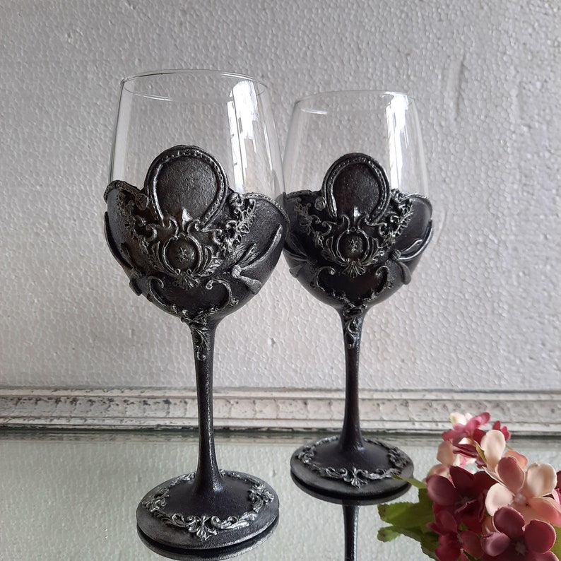 Decorated Wine Glasses. Wine Goblets. Gothic Wine Glasses in Etsy