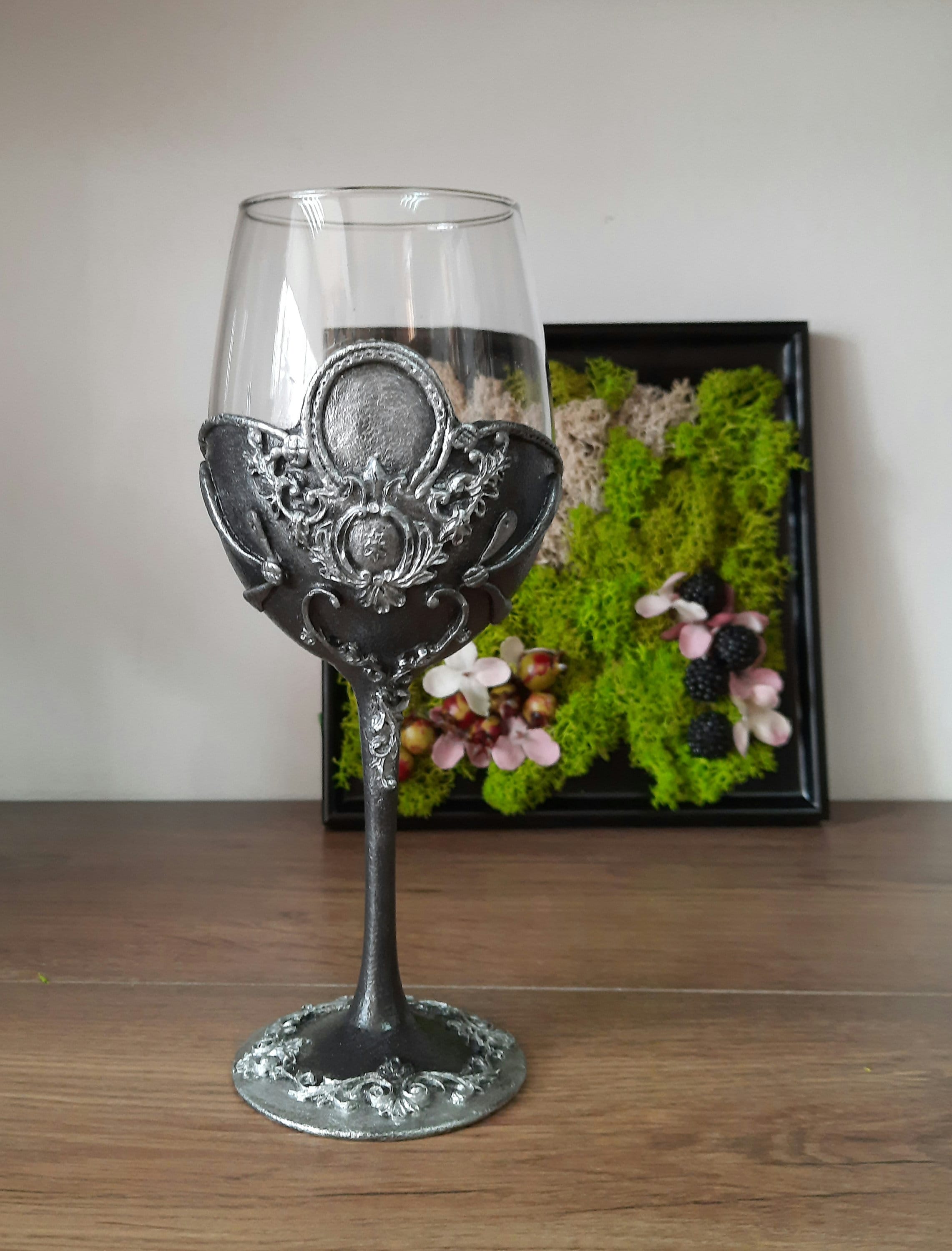 Decorated Wine Glasses. Wine Goblets. Gothic Wine Glasses in Etsy