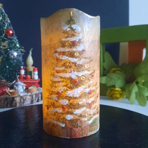 LED candle &quot;Christmas tree&quot;. Christmas gift idea. Flameless art candle with hand painted details. Christmas candle gift, Thank You Gift
