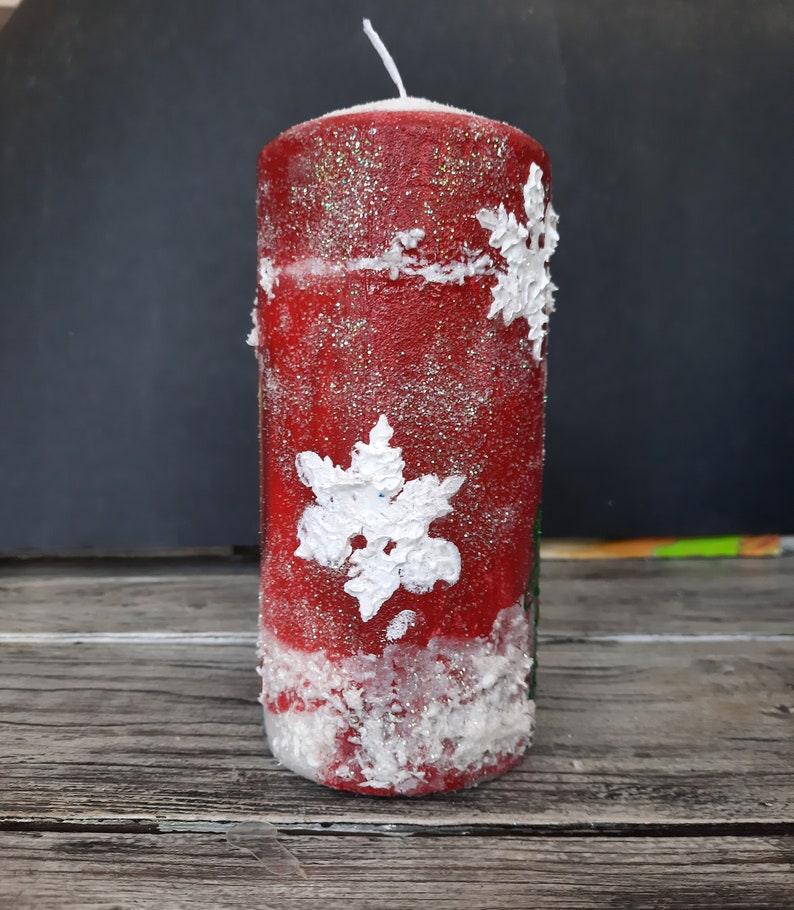 Candle Kittens. Hand Painted Christmas Candle. Decorated Pillar Candle