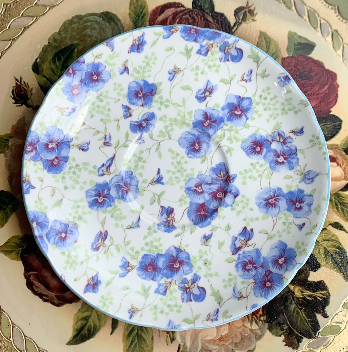 Rare Shelley chintz blue pansy teacup in Richmond shape Etsy