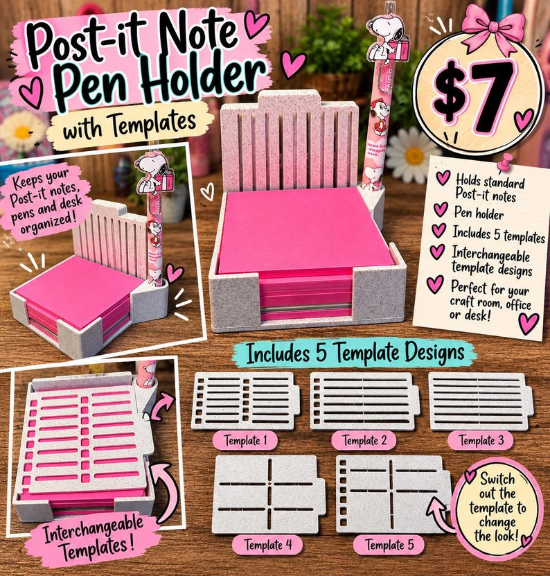 Notebook R Cartoon 3D Printed Post It /pen Holder With Stencils - Etsy