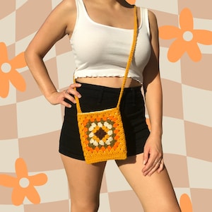 Yellow Crochet Purse, Granny Square Crochet Bag, Mini 70s Crochet Bag, Handmade Crochet Crossbody Bag, Mini Crochet Purse, Boho Crochet Bag