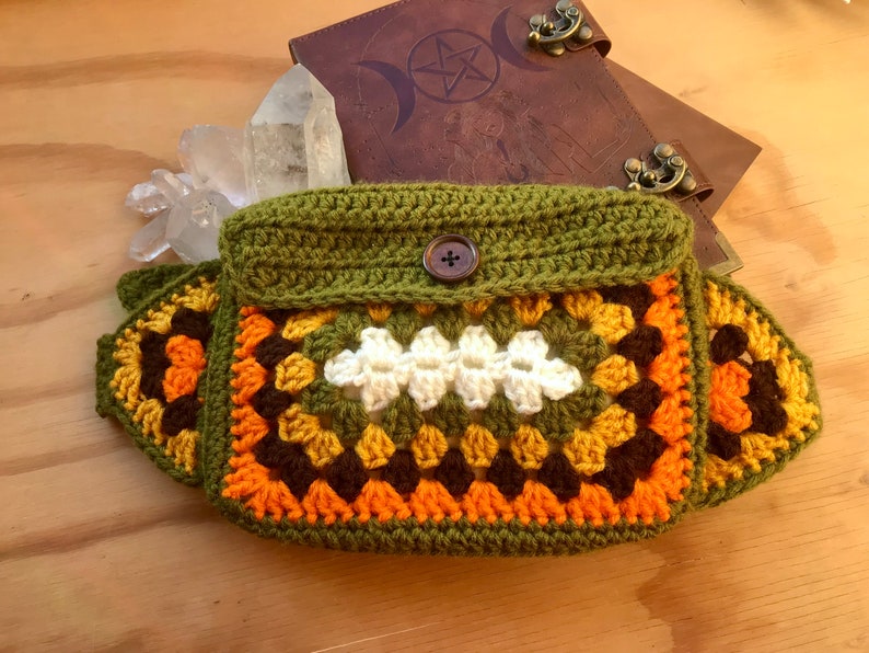 Green Crochet Fanny Pack 70s Granny Square Crochet Waist Bag Etsy